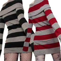 Y2K Striped Sweater Mini Dress Mall Goth Grunge Emo Bodycon Chic Women Off Shoulder Full Sleeve Slim Fit Dresses 00s Vintage