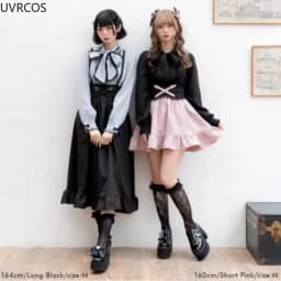 Dark Gothic Y2k Lolita High Waist Pleated Skirt Women Chic Love Buckle Ruffle Short Skirt Korean Fashion A-Line Long Strap Skirt