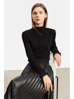 AMII Minimalism Mock Neck Sweaters Women 2024 Autumn New Slim Fit Knit Top Long Sleeve Female Wool Pullovers Sweater 12443251