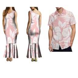 Summer Ladies One-Shoulder Long Dress Slim Fishtail Skirt Men'S Shirt Polynesian Couple Set Custom Tribal Floral Print