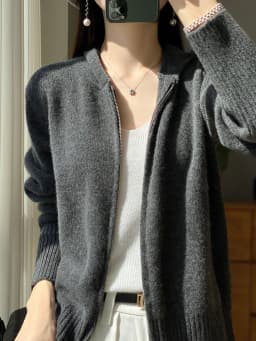 100% Merino Wool Cardigan Sweater Autumn Winter Women Zipper Hoodie Long Sleeve Pure Colors Cashmere Knitwear Female Clothing