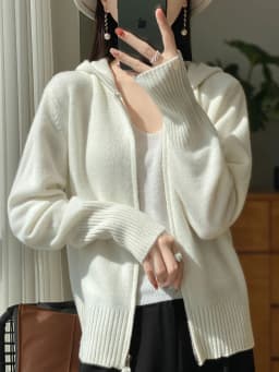 100% Merino Wool Cardigan Sweater Autumn Winter Women Zipper Hoodie Long Sleeve Pure Colors Cashmere Knitwear Female Clothing