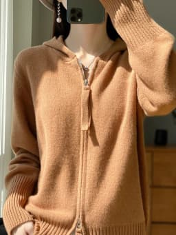 100% Merino Wool Cardigan Sweater Autumn Winter Women Zipper Hoodie Long Sleeve Pure Colors Cashmere Knitwear Female Clothing