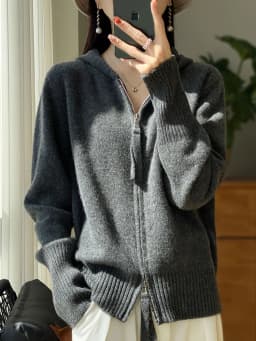 100% Merino Wool Cardigan Sweater Autumn Winter Women Zipper Hoodie Long Sleeve Pure Colors Cashmere Knitwear Female Clothing