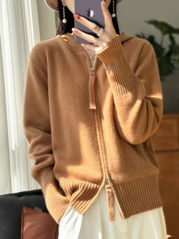 100% Merino Wool Cardigan Sweater Autumn Winter Women Zipper Hoodie Long Sleeve Pure Colors Cashmere Knitwear Female Clothing