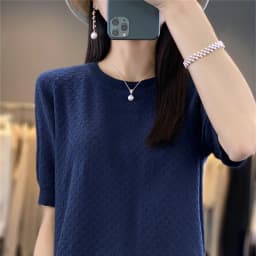 Women's T-shirt Summer 100% Cotton Sweater Short Sleeve Solid Color Round Neck Ladies Tops Loose Blouse Basic Pullover Tees