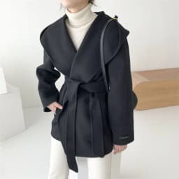 Hooded Jacket Ladies Elegant Solid Color Lace Up Woolen Jacket Outerwear Vintage Woolen Coat Women Autumn Winter Blend Wool Coat