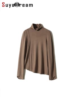 SuyaDream Women's Wool Blend Turtleneck Thermal T-Shirt, High Collar Basic Slim Tee, 2025 Fall Winter Simple Top