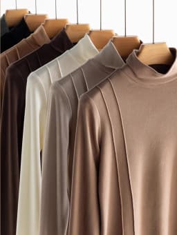 SuyaDream Women's Wool Blend Turtleneck Thermal T-Shirt, High Collar Basic Slim Tee, 2025 Fall Winter Simple Top