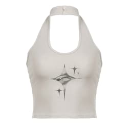 Top Women Y2k Devil's Eyes Retro Print Hanging Neck Suspender Vest Women's Summer Korean Fashion Slim And Slimming Short Top