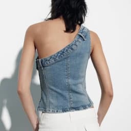 Sexy Jean Women Top Off Shoulder Sleeveless Bustier Tops 2024Summer Lady Elegant Street Wear TankBlue Backless Denim Corset Crop