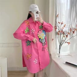 New Heavy Industry Sequin Long Sleeved Loose Shirt Printed Mid Length Personalized Trendy Coat Women's Spring And Autumn