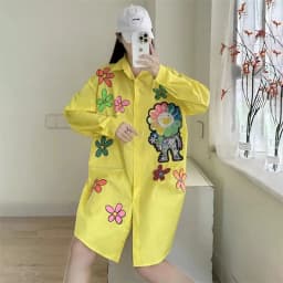 New Heavy Industry Sequin Long Sleeved Loose Shirt Printed Mid Length Personalized Trendy Coat Women's Spring And Autumn