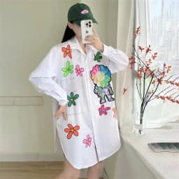 New Heavy Industry Sequin Long Sleeved Loose Shirt Printed Mid Length Personalized Trendy Coat Women's Spring And Autumn