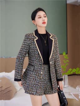 Women's Autumn Winter 2023 Tweed Suit Small Fragrant Style Wool Spliced Blazer Coat Office Lady Top Green Elegant Outwear