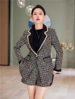 Women's Autumn Winter 2023 Tweed Suit Small Fragrant Style Wool Spliced Blazer Coat Office Lady Top Green Elegant Outwear