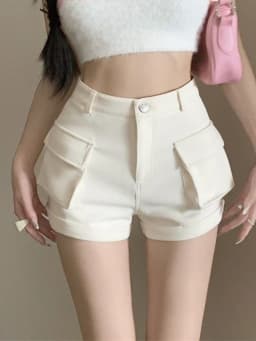 Zoki Korean Casual Cargo Shorts Women Pockets High Waist Streetwear Shorts Summer All Match Lady Simple Solid Slim Cargo Shorts