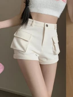 Zoki Korean Casual Cargo Shorts Women Pockets High Waist Streetwear Shorts Summer All Match Lady Simple Solid Slim Cargo Shorts
