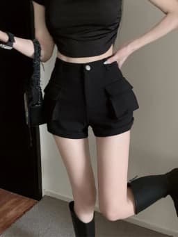 Zoki Korean Casual Cargo Shorts Women Pockets High Waist Streetwear Shorts Summer All Match Lady Simple Solid Slim Cargo Shorts