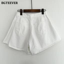 BGTEEVER Summer Loose Pockets Wide Leg Denim Shorts Women Casual High Waist Single Button Ladies Jeans Shorts