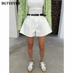 BGTEEVER Summer Loose Pockets Wide Leg Denim Shorts Women Casual High Waist Single Button Ladies Jeans Shorts