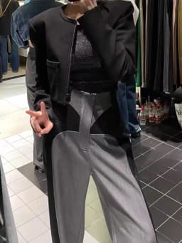 Chestnut 2023 Spring NewDesign Sense Color Contrast Patchwork Suit Pants Women's High Waist Slimming Loose Wide Leg Mop Pants