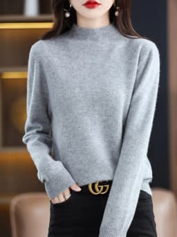 100% Merino Wool Sweater Women Mock Neck Sweater Fall Winter Basic Soft Warm Pullovers Long Sleeve Knit Wool Tops Female Clothes