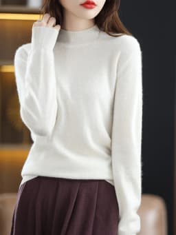 100% Merino Wool Sweater Women Mock Neck Sweater Fall Winter Basic Soft Warm Pullovers Long Sleeve Knit Wool Tops Female Clothes