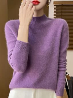 100% Merino Wool Sweater Women Mock Neck Sweater Fall Winter Basic Soft Warm Pullovers Long Sleeve Knit Wool Tops Female Clothes