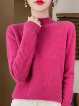 100% Merino Wool Sweater Women Mock Neck Sweater Fall Winter Basic Soft Warm Pullovers Long Sleeve Knit Wool Tops Female Clothes