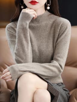 100% Merino Wool Sweater Women Mock Neck Sweater Fall Winter Basic Soft Warm Pullovers Long Sleeve Knit Wool Tops Female Clothes