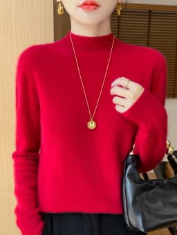 100% Merino Wool Sweater Women Mock Neck Sweater Fall Winter Basic Soft Warm Pullovers Long Sleeve Knit Wool Tops Female Clothes