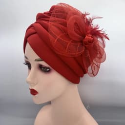 2023 New Feather Flower Turban Hats for Women Female Headwrap Ready to Wear Hijab Caps Muslim Headscarf Bonnet Turbante Mujer