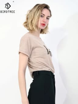 Ins Short Sleeve Paris Eiffel Tower Beaded Tshirt Summer New Women Shinny Cotton O Necks Loose Casual Girls Tops Tees T13115X