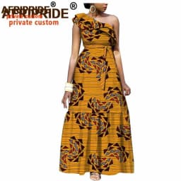 African Fashion Casual Dresses for Women AFRIPRIDE Tailor Made One Shoulder Fit and Flare Women Batik Cotton Dress A1825111