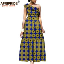 African Fashion Casual Dresses for Women AFRIPRIDE Tailor Made One Shoulder Fit and Flare Women Batik Cotton Dress A1825111