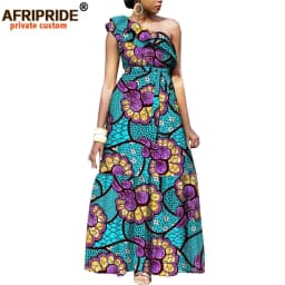 African Fashion Casual Dresses for Women AFRIPRIDE Tailor Made One Shoulder Fit and Flare Women Batik Cotton Dress A1825111