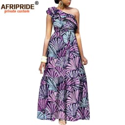 African Fashion Casual Dresses for Women AFRIPRIDE Tailor Made One Shoulder Fit and Flare Women Batik Cotton Dress A1825111
