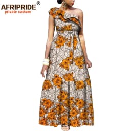 African Fashion Casual Dresses for Women AFRIPRIDE Tailor Made One Shoulder Fit and Flare Women Batik Cotton Dress A1825111