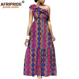 African Fashion Casual Dresses for Women AFRIPRIDE Tailor Made One Shoulder Fit and Flare Women Batik Cotton Dress A1825111