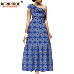 African Fashion Casual Dresses for Women AFRIPRIDE Tailor Made One Shoulder Fit and Flare Women Batik Cotton Dress A1825111