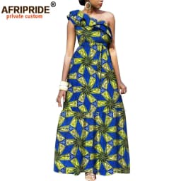 African Fashion Casual Dresses for Women AFRIPRIDE Tailor Made One Shoulder Fit and Flare Women Batik Cotton Dress A1825111