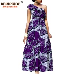 African Fashion Casual Dresses for Women AFRIPRIDE Tailor Made One Shoulder Fit and Flare Women Batik Cotton Dress A1825111
