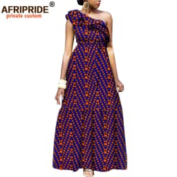 African Fashion Casual Dresses for Women AFRIPRIDE Tailor Made One Shoulder Fit and Flare Women Batik Cotton Dress A1825111