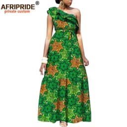 African Fashion Casual Dresses for Women AFRIPRIDE Tailor Made One Shoulder Fit and Flare Women Batik Cotton Dress A1825111