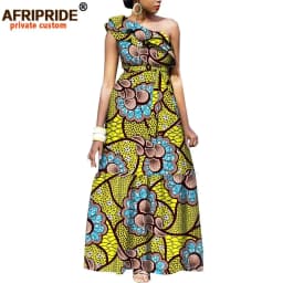 African Fashion Casual Dresses for Women AFRIPRIDE Tailor Made One Shoulder Fit and Flare Women Batik Cotton Dress A1825111