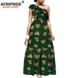 African Fashion Casual Dresses for Women AFRIPRIDE Tailor Made One Shoulder Fit and Flare Women Batik Cotton Dress A1825111