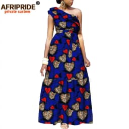 African Fashion Casual Dresses for Women AFRIPRIDE Tailor Made One Shoulder Fit and Flare Women Batik Cotton Dress A1825111