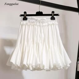White Black Chiffon Summer Shorts Skirt Women 2022 Fashion Korean High Waist Tutu Pleated Mini Aesthetic Skirt Female