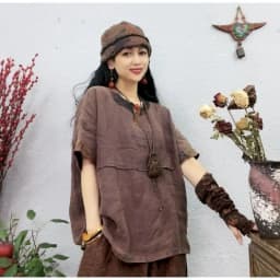 Cotton Linen T Shirt Women Vintage Art Style Loose T-shirt Casual Loose Design Short Sleeve Top Summer Trend V-neck Short Tshirt